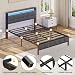 AOGLLATI Polsterbett 140x200 mit Ladestation Bett 140X200 mit LED-Beleuchtung,Bettgestell mit Lattenrost Metallbett Jugendbett mit Kopfteil aus Leinenstoff (140×200cm)