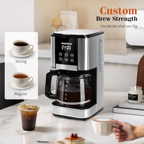 Aigostar Filter Coffee Machine with LED Touch Screen, 1.5L Programmable Coffee Maker with Timer, Regular & Strong Brewing, Pause & Serve, Keep Warm for 40min, Auto Clean, Stainless Steel, 1000W - Cora - Image 3