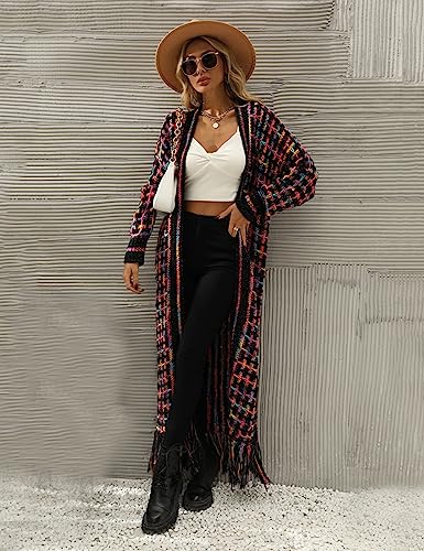 Perbai Womens Boho Cardigan Sweater Open Front Fringed Tassels Aztec Maxi Cardigan Jacket4