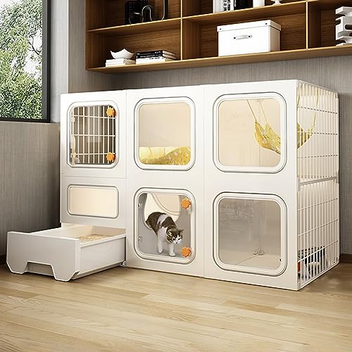 猫用ケージ ボックス クレート ケネル、 金属製猫ケージ(トイレ付き)屋内・屋外兼用 ホワイト 複数サイズ(White,41.7"L X 14.4"W X 27.9"H)