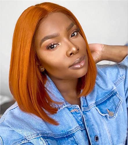BEGROT Orange Wig Bob Straight HD Transparent Lace Front Wig Pre Plucked with Baby Hair Colored 12 Inch Short Length Hair Synthetic Lace Front Wigs For Women