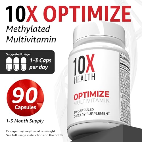 Image of 10X Health Methylated Multivitamin - 90 Capsules | Mthfr Supplement: 34-in-1 Formula, 800mcg B12, 5-MTHF & NAC, Methyl B Complex, Non-GMO