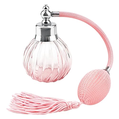 UPIQNG Glass Perfume Spray Bottle Vintage Twill Pattern Perfume Atomiser Refillable Travel Crystal Perfume Sprayer with Long Tassel 90ML