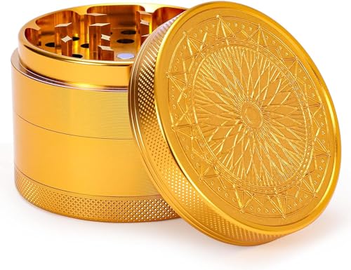 VICKYDGE 2.5 Inch Grinder - Large Kitchen Grinder with Exquisite Pattern, Golden