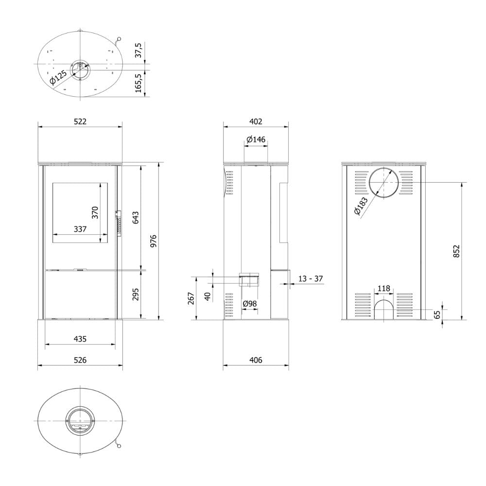 KRATKI Kaminofen aus stahl ROLLO bereit Satz Ø 150 7 kW mit Raumluftunabhängig, Bblass Verkleidung, freistehend, BImSchV 2, Staubauslass, 150 mm, EEK A Kaminofen HKI