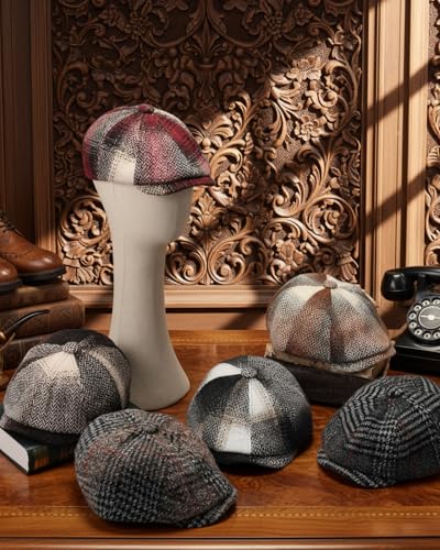 Image of Suhine 6 Pcs Newsboy Cap for Men Octagonal Hat 8 Panel Wool Blend Beret Flat Tweed Adjustable 22 to 24 Inch