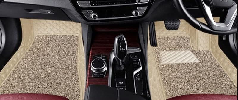 Image of NCEHEAL 7D Compatible with Jeep Compass Custom Fitted Faux Leather 7D Antiskid Car Floor Mats - Beige with Beige Thread