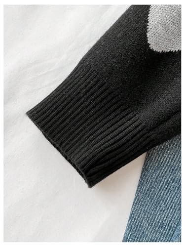 Image of RoseSeek Girl's Bow Graphic Sweaters Crewneck Long Sleeve Knit Pullover Tops Drop Shoulder Knitwear