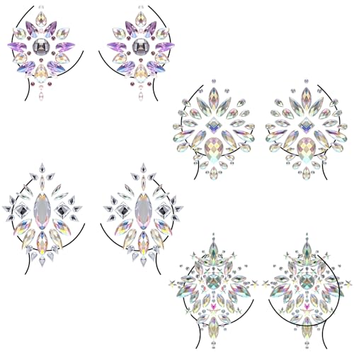 4 Pairs Rhinestone Pasties, Crystal Nipple Tassels Women, Nipple Covers Sexy Jewelry Non Piercing for Body