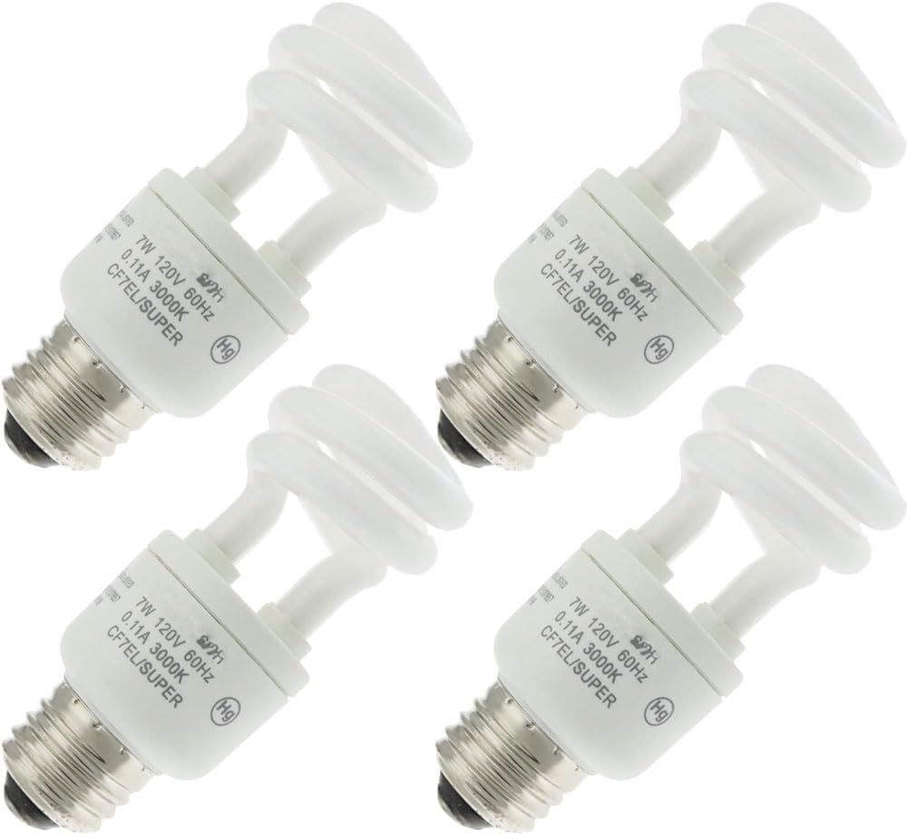 Replacement for Sylvania CF7EL/SUPER/830, 7 Watt, Spiral Compact Fluorescent Light Bulb (4 Pack)