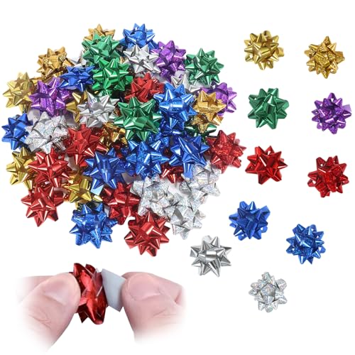 SXFENG 50 Pieces Gift Bows, Decorative Bows For Christmas And Birthday Presents, 5 Colors Ribbon Bows For Gift Wrapping, 5cm Large Pull Bows Perfect For Christmas Party Favors Decorations