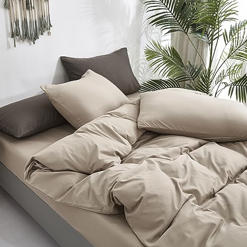 Image of KAREVER Deep Champagne Comforter Set King Cream Coffee Bedding Set Khaki Blanket Women Soft Dark Champagne Bedding Set Men Breathable Taupe Comforter Set King