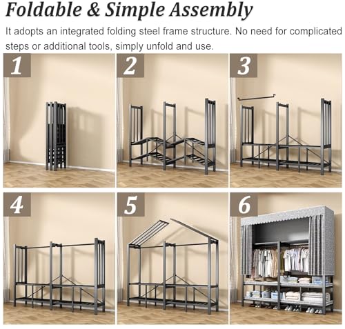 Estante de metal plegable y resistente con 4 pies estables para dormitorio 7