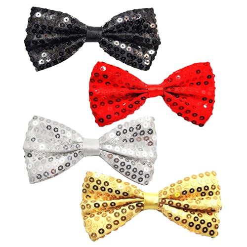 EUPSIIU 4 Piezas Pajarita con Lentejuelas para Hombre, Brillante Pajarita Preatada Ajustable Fiesta Banquete Boda Fiesta de Halloween Pajarita de Navidad, Pajarita para Disfraz Disco (4PCS)