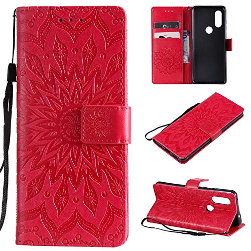 PU Leather, Clamshell, Card Slots Sunflower Printing Design PU Leather Clamshell Flip Wallet Lanyard Protective Case with Bracket Card Slot for Motorola Moto One Vision Phone case, Protective Cover