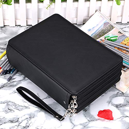 BTSKY PU leer 200 invoegen Super grote capaciteit multi-layer studenten gekleurde potlood wrap opbergkoffer tas zakje… - Afbeelding 4