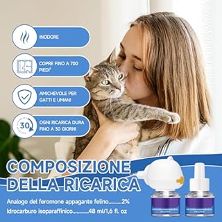 VICSOM Kit Diffusore Feromoni per Gatti 3 in 1, 60 Giorni Calmante per Gatti, Feromoni Gatto Diffusore per Un Rilassamento Duraturo, Sollievo da Ansia e Stress(1 Diffusore + 2x48ml Ricariche)