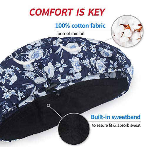 Image of ABAMERICA Bouffant Caps with Button and Sweatband, Adjustable Scrub Caps for Women Men, One Size Multi Color