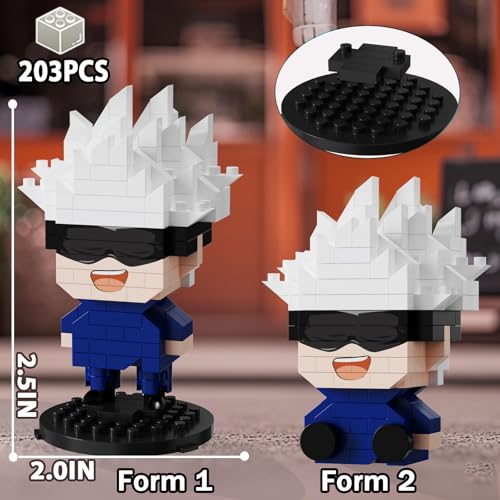 Image of 5 JJK Jujutsu Battle Figures Building Blocks Set, 2IN1 Sitting&Standing Cute Popular Spell Kaisen Characters Brick Micro Headz, Japanese Manga Merch Ideal Valentine's Day Gift for Adult Teen 961PCS