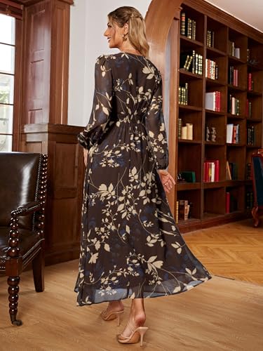 Image of Simplee Women's Boho Floral Maxi Dress Flowy Casual V Neck Short Sleeve Wedding Guest Holiday Beach Long Dress