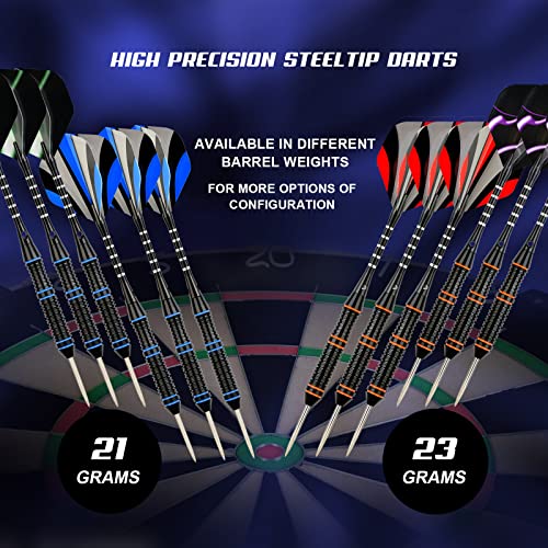 Formula Sports Darts Set, 6 Pcs 21G And 6 Pcs 23G Darts Metal Tip Set With 18 Aluminium Shafts, 21 Flights, 20 O-Rings, Dart Sharpener, Flight Protector, Gift Dart Box, Steel Tip Darts #TOP1