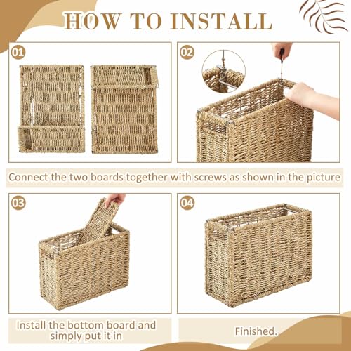 Novabright 2 Pcs Seagrass Hanging File Box 14.5 x 6 x 10.8 Inch Collapsible Portable File Organizer, Letter Size Woven Decorative Storage Basket for Home Office Document Filing Decor