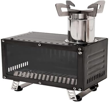 Mini Wood Stove Lightweight Stainless Steel and Carbon Steel Material for Cooking, Firewood Stove for Coffee, Heating, Lighting, Fire Turning, Suitable for 1-2 Person Camping Black
