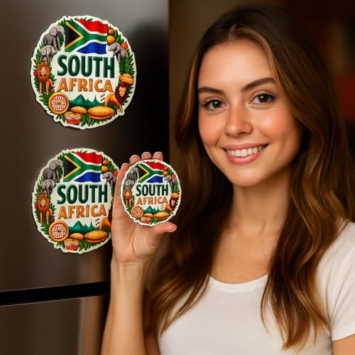 Image of Naxon South Africa Country Theme Souvenir Wooden Refrigerator Stylish Fridge Magnet - Fridge Decoration Magnet for Kitchen & Home Decor | Perfect Souvenir Gift | Size 3x3 Inches | Pack of 1