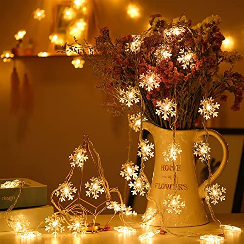 Image of K D 14 LEDwarm Yellow Snow Flake LED Lights for Decoration - 14 String Fairy Lights for Home, Diwali, Christmas & New Year Decor