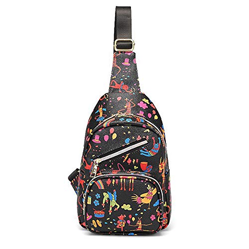 Huichao Bolso Cruzado del Cuerpo, Bolso de Hombro, Unisex, Material laqueado de la PU, Personalidad con Estilo, Estilo Fresco, Conveniente para el Ciclismo, fechando, Viaje, Compras,Blackpattern