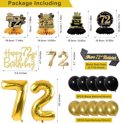 Image of 72nd Birthday Decorations for Men, Black Gold 72nd Party Decoration Kits