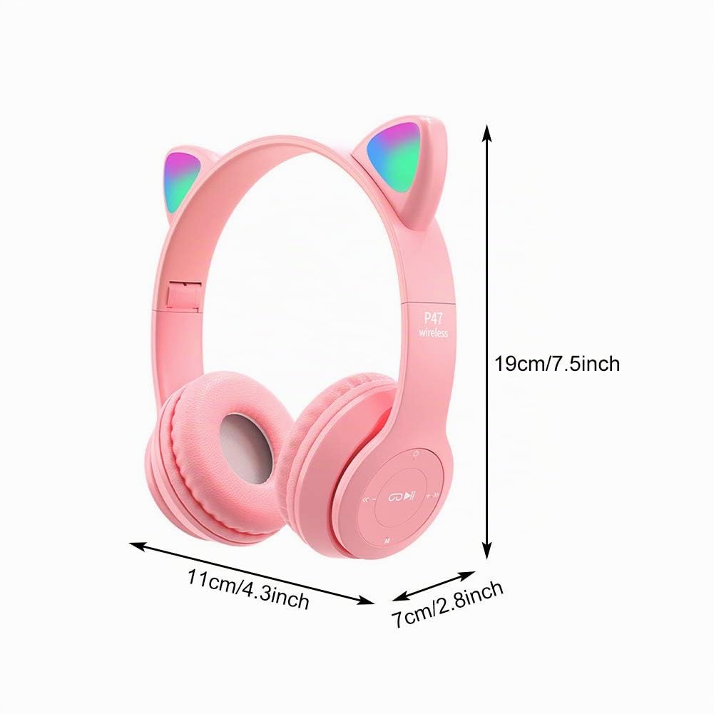 Cuffie Wireless Con Orecchie Da Gatto QOTSTEOS – LED, Bluetooth 5.0, Pieghevoli Per Bambini E Adulti (rosse)