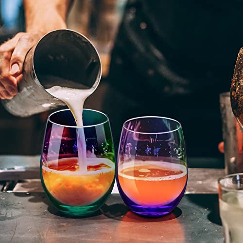 Nihome Stemless Wine Glasses 20Oz 6-Pack Iridescent Gradient Rainbow Colors Large Water Glasses Margarita Glassware Set Wine Drinking Tumblers #TOP6