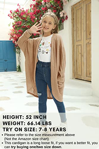 ZoeAce Girls Cardigan Sweaters Long Batwing Sleeve Loose Casual Open Front Knit Coat with Pockets 6-14 Years3