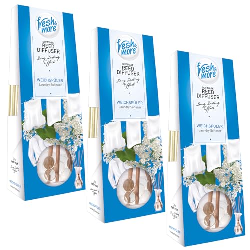 Fresh & More Duftvase Weichspüler - 3er Pack je 35 ml - Raumduft mit Rattanstäbchen im Glas