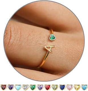 Birthstone Rings for Women 26 A-Z Initial Ring Adjustable 14k Ring Birthday Gifts for Her Rings for Teen Sister Bridesmaid Gifts Dainty Letter Jewelry