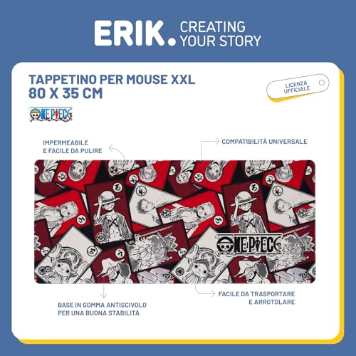 Grupo Erik: Tappetino Mouse One Piece | Tappetino Mouse Anime Xxl, Base Antiscivolo, 100% Waterproof E Con Rifiniture Di Qualità, 80 X 35 Cm, Gadget One Piece Anime - 2