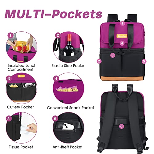 Image of Scothen Backpack Cooler with Double Decker & 12 Ice Packs- Keeps 36 Cans Cold for Up to 24 Hours- Waterproof & Leak Proof Insulated Cooler Backpack- Stylish Cooler Bookbag for Women Travel Work Beach