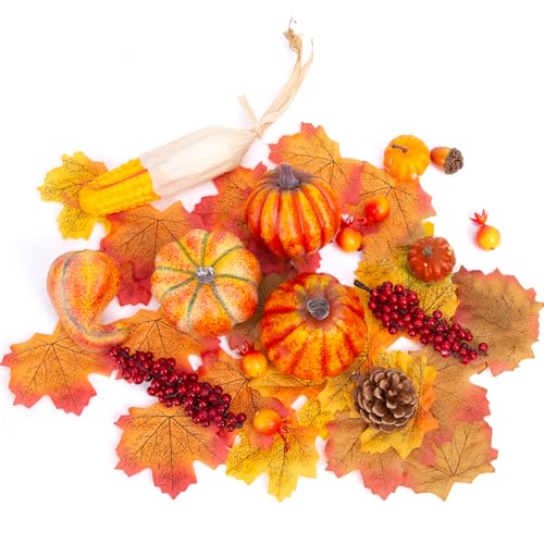 HAKACC Künstliche Früchte Set, 49 Stück Erntefrüchte Künstlichen Ahornblättern Gefälschte...