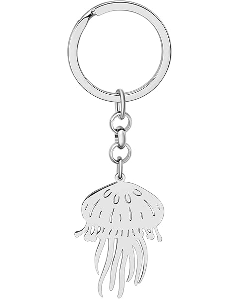 Stainless Steel 18K Gold Plated Cute Jellyfish Keychains Ocean Animals Key Ring For...
