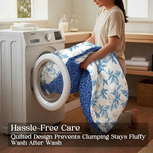 Image of Utopia Bedding Microfiber AC Comforter for King Size 220x240 cm - Lightweight, Skin-Safe & Hotel-Style Quilted Blanket with Floral Print Blue