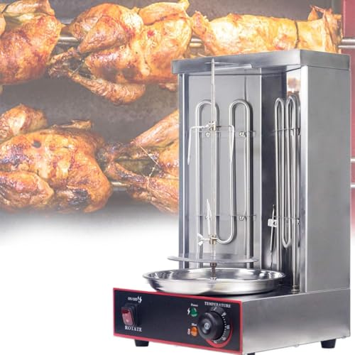 Vertical Rotisserie Gyro Broiler with Heating Tubes, Meat Catcher for Home and Outdoor Cooking