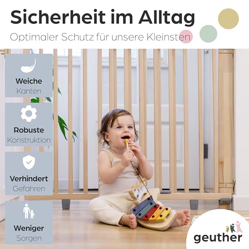 Geuther Türschutzgitter Oris | Treppenschutzgitter zum Anschrauben, Breite 78,5-133 cm | Stabiles Babygitter & Türgitter mit Schwenktür, sicherheitsgeprüft | Kindergitter aus Holz, naturbelassen