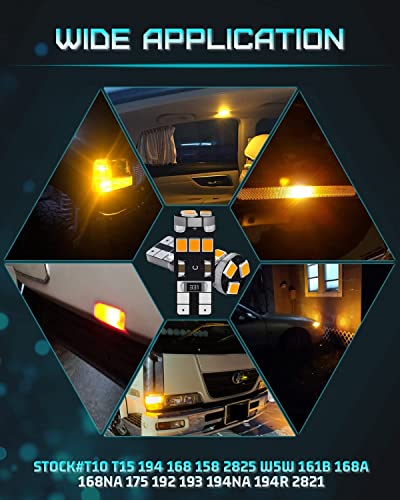 Alopee 4Pcs 194 Led Bulb Amber, T10 Led Bulb 9Smd 2835 Chips, 168 Led Bulb, 921 2825 Led Bulb W5W 158 501 Led Error Free Light For Car Dome Map Door Instrument License Plate Light Marker Light Dc 12V #TOP5