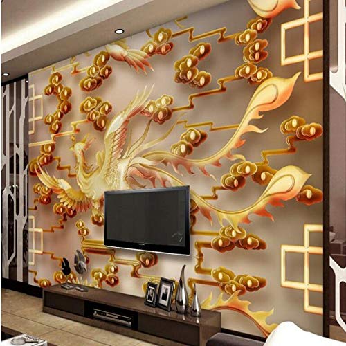 Xzcwwh Customized Large Murals Phoenix Xiangyun Jade Embossed Tv Sofa Background Wall Papel De Parede Poster Wall Sticker Door Sticker,90Cm(W)×50Cm(H) #TOP2