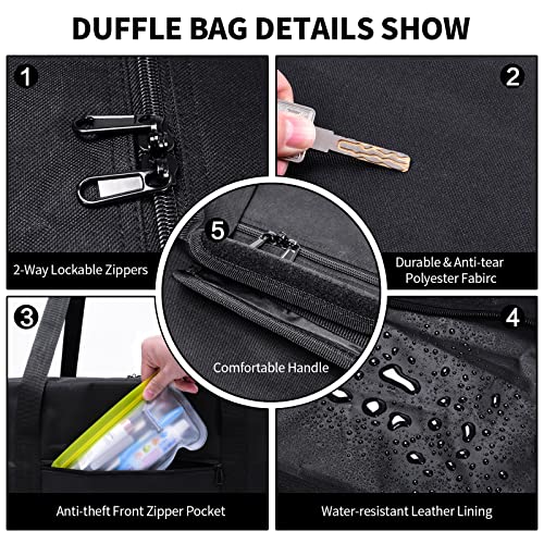 48 Inch Travel Duffle Bag Extra Large Sport Equipment Duffel Bags with 2-way Lockable Zippers (Black) - Image 5