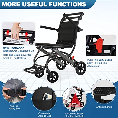Ontrip Transport Wheelchair Lightweight Foldable, Upgraded Telescopic Handle, Ultralight Travel Wheelchair, Carry Bag Included #TOP3