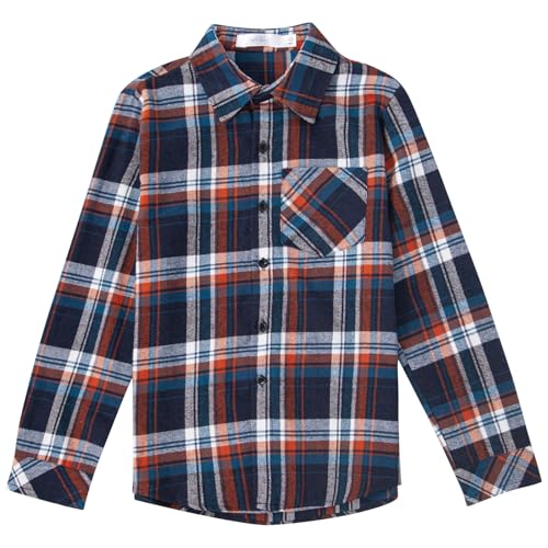 Image of Yoimira Boys Flannel Shirts Kids Long Sleeve Plaid Tops Casual Button Down Shirt Western Plaid Jacket