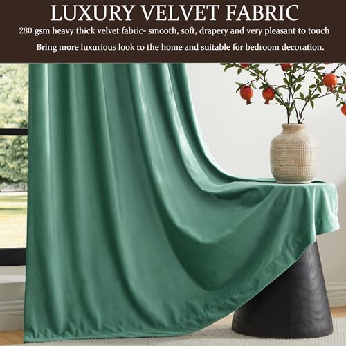 Image of PRIMROSE 100% Full Blackout Velvet Curtains 84 inch Long for Living Room,Set of 2 Liner Turquoise Aqua Rod Pocket Back Tab Window Treatment Room Darkening Heavy Decorative Curtains Drapes for Bedroom