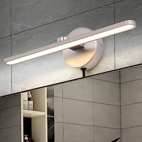 MantoLite LED Vanity Lighting Fixtures, 16 inch Wall Mounted Plug in Light Fixtures Bathroom Over Mirror Lamp Modern Home Bedside Wall Picture Lamps Sconces, 12W 3000K Nickel Make-up Mirror Front Lamp